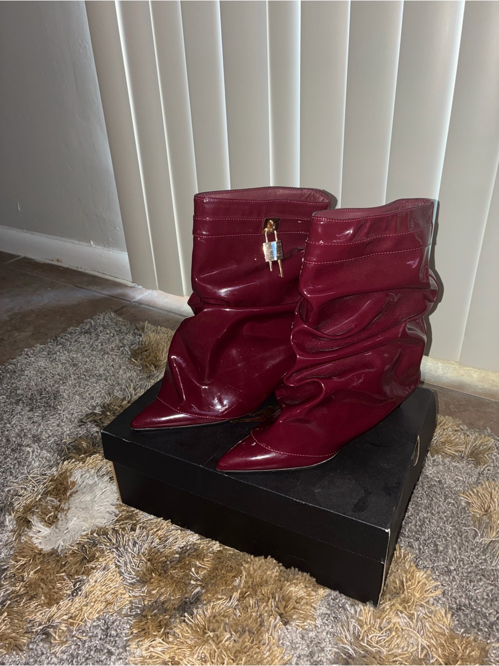 Women's Burgundy Patent Slouch Boots